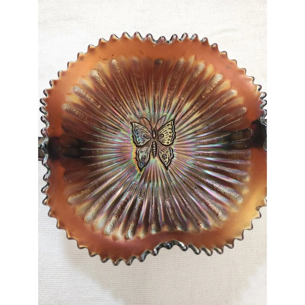 Vintage Imperial Glass Butterfly Carnival Glass Bon Bon Dish Amethyst Iridescent